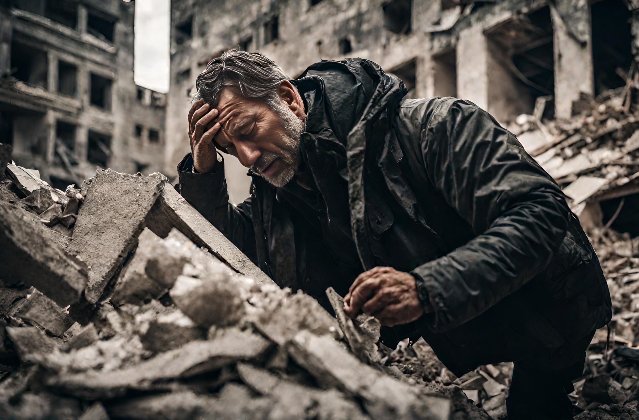 Man escaping collapsed building